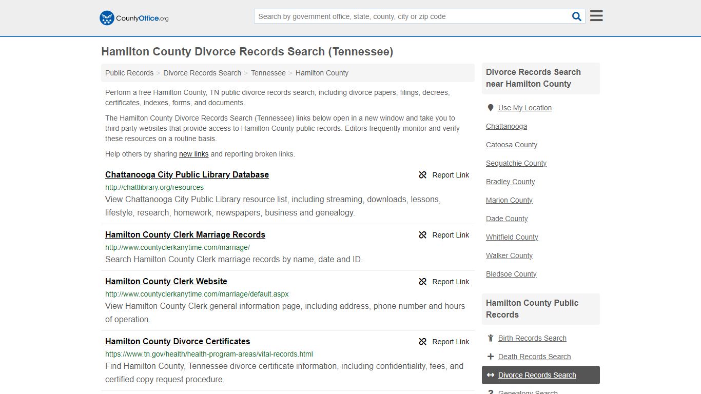 Hamilton County Divorce Records Search (Tennessee) - County Office