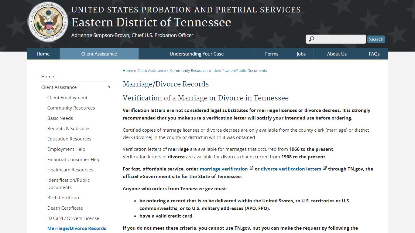 Marriage/Divorce Records | Eastern District of Tennessee